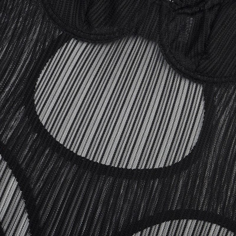 Black Striped Mesh Sheer Bodysuit Material Details