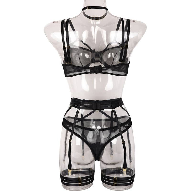 Double Shoulder Strap 6 Piece Bra Panty Sets Back Show