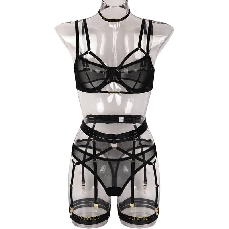 Double Shoulder Strap 6 Piece Bra Panty Sets Front Show