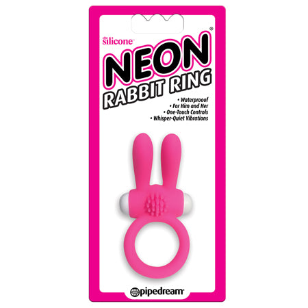 Neon Rabbit Ring Vibrating Silicone Cockring With Ears Pink