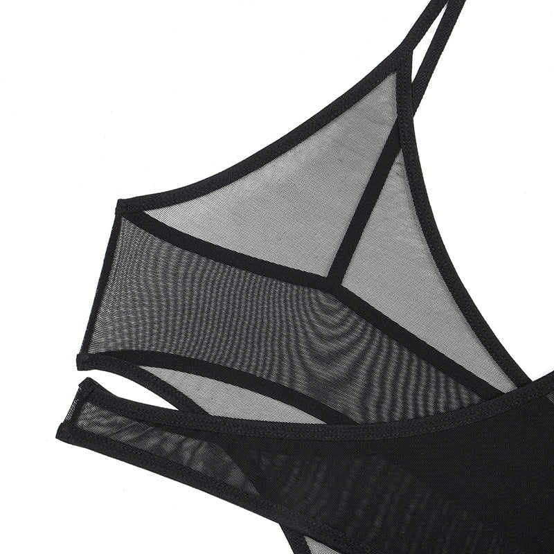 One-Shoulder Mesh Bodysuit with Long Sleeve Waist Details