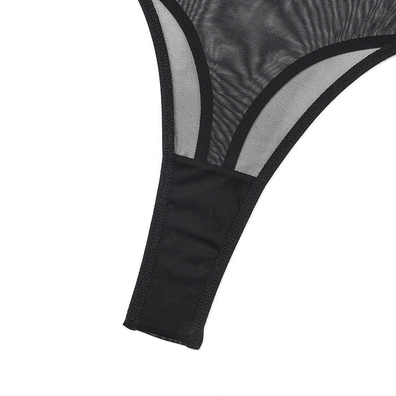 One-Shoulder Mesh Bodysuit with Long Sleeve