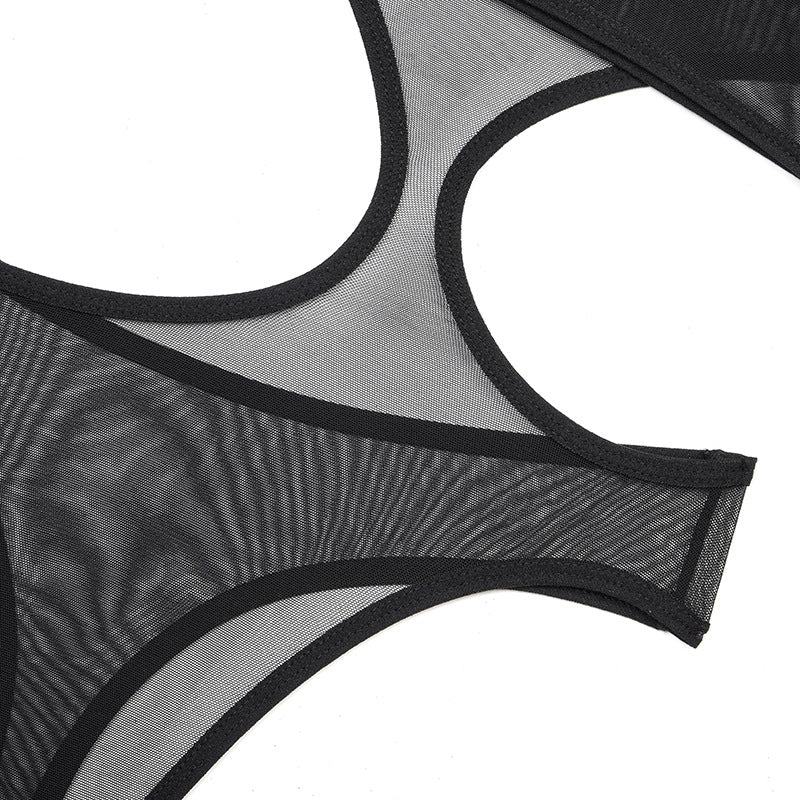 One-Shoulder Mesh Bodysuit with Long Sleeve Mesh Details