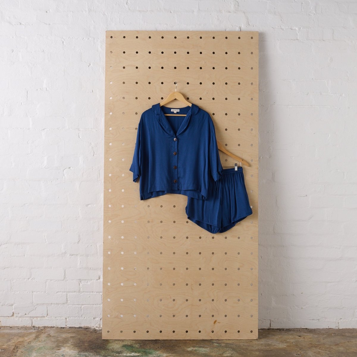 Bamboo Pyjamas - Crop Button Up + Short PJ Set in Navy