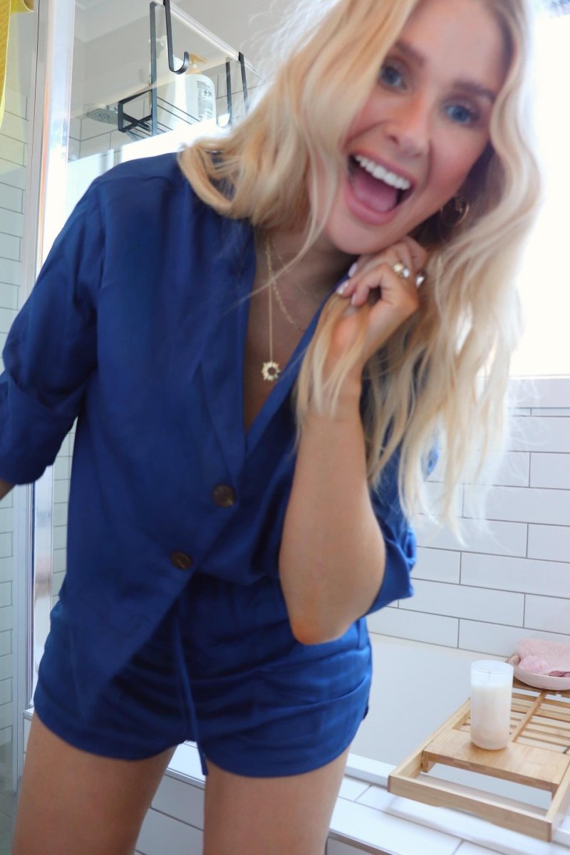 Bamboo Pyjamas - Crop Button Up + Short PJ Set in Navy