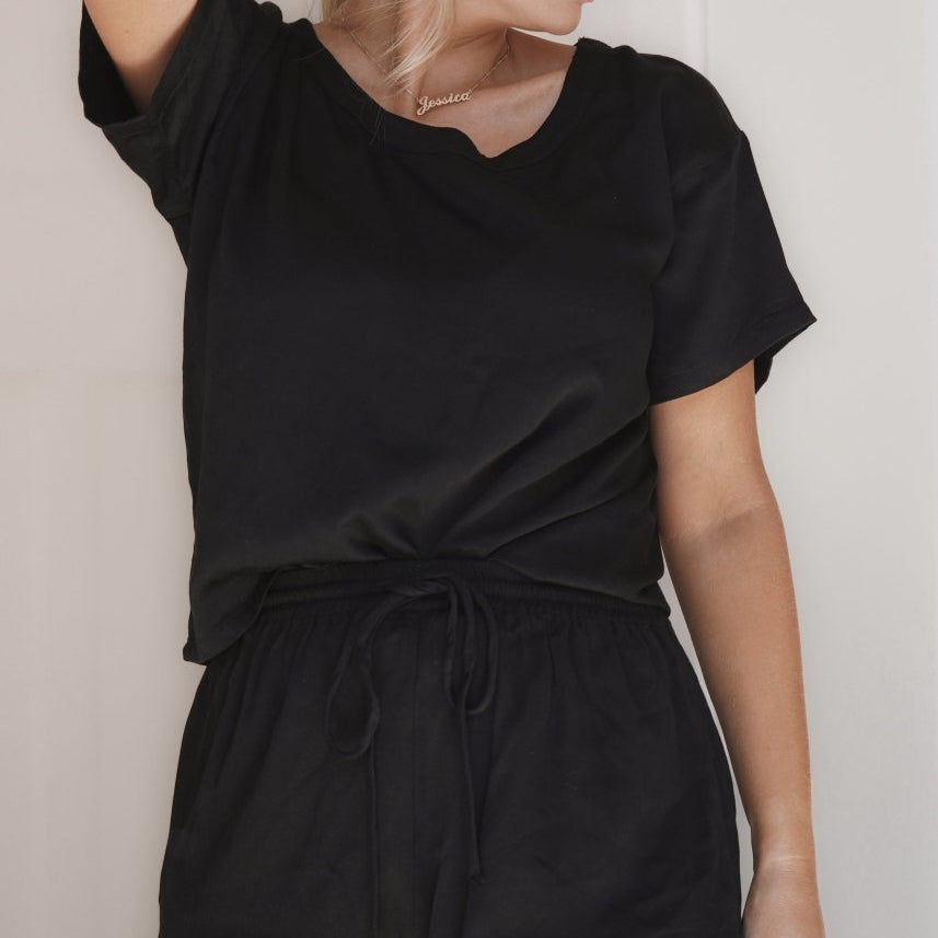 Bamboo Pyjamas: Tee and Short Set in Black