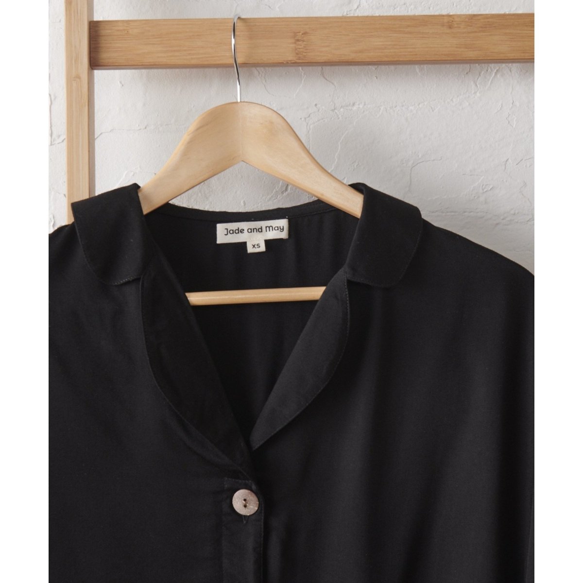 Bamboo Pyjamas - Crop Button Up + Pant Set in Black