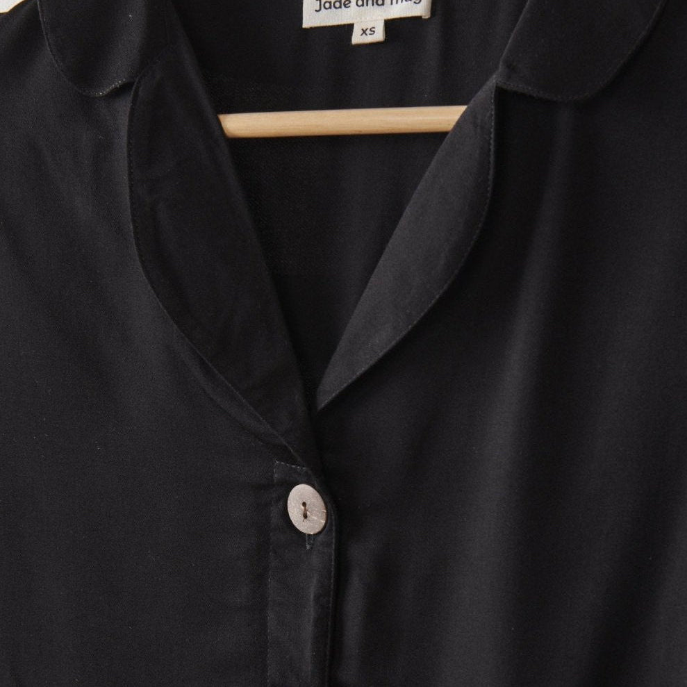 Bamboo Pyjamas - Crop Button Up + Short PJ Set in Black