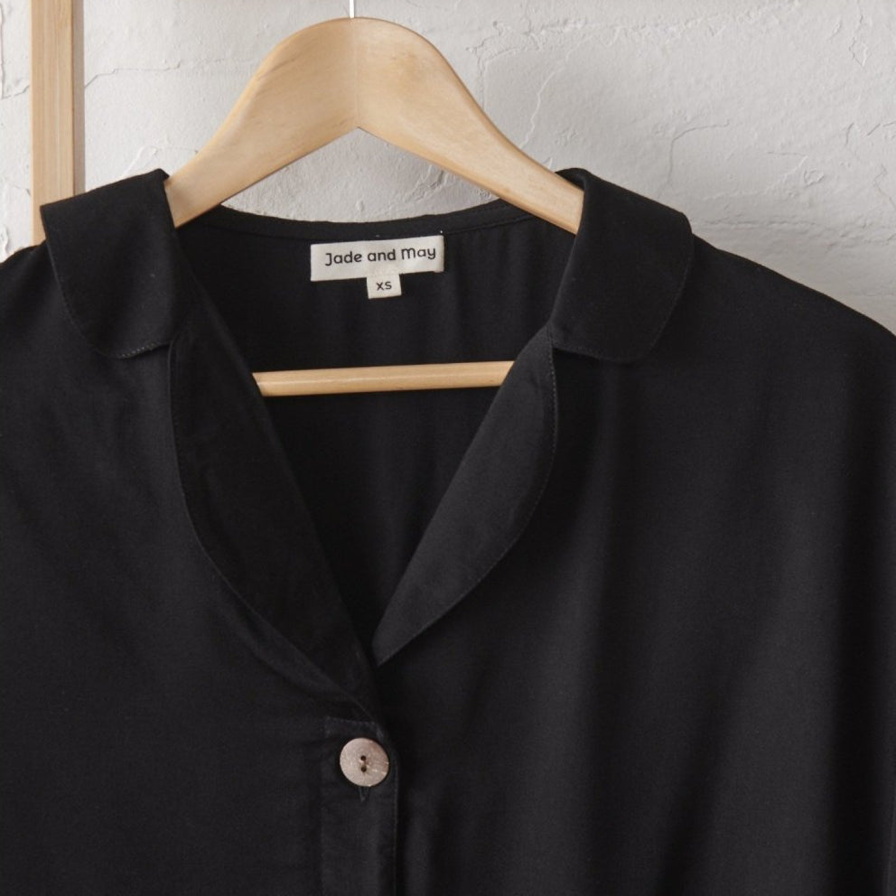 Bamboo Pyjamas - Crop Button Up + Short PJ Set in Black